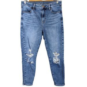American Eagle High Rise Jeggings Skinny Jeans Light Wash Distressed 10 X-Short